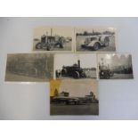 Six small scale photographs of tractors, traction engines including a ploughing engine and one other