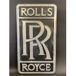 A reproduction Rolls-Royce aluminium showroom plaque, 16 1/4 x 29 1/2".