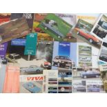 A collection of Vauxhall sales brochures and leaflets, many 1960s and 1970s featuring various models