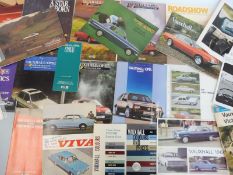 A collection of Vauxhall sales brochures and leaflets, many 1960s and 1970s featuring various models