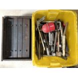 A wooden tool chest containing engineering tools plus a large box of tools.