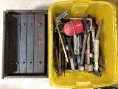 A wooden tool chest containing engineering tools plus a large box of tools.