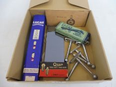 An n.o.s. Lucas No.91 'Girder' wrench in original box of issue, plus various other new old stock