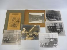 A small collection of black and white photographs including Edwardian cars and an image of an Austin