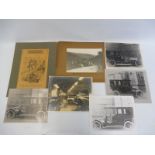 A small collection of black and white photographs including Edwardian cars and an image of an Austin