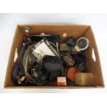 A box of mixed spares to include Speedo drives, windscreen wipers, horns etc.