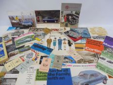 A collection of mixed sales brochures and leaflets, mostly retaining to classic cars from the