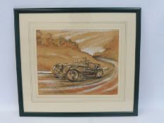 Ken Aitkin - 'MG TC On the Open Road', an original drawing 21 1/2 x 19".