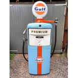 A 1960s Gilbarco Salesmaker petrol pump, purchased from a farm in Shropshire where it was still