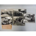 Five large scale black and white photographs of crash scenes, circa 1960s/1970s.