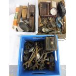 Three boxes of assorted workshop tools, spanners etc.