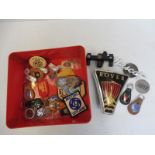 A quantity of motoring related keyrings, promotional badges, insignia etc.