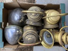 A box of assorted lamps, mostly Veteran/Edwardian.