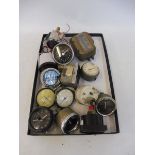 A tray of gauges and instruments including a Fiat fuel gauge etc.