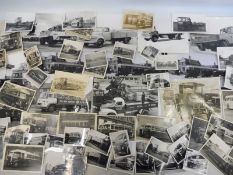 A collection of early photographs depicting old coaches and commercial vehicles.