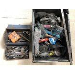 An autojumbler's lot of electrical tools, spanners etc.