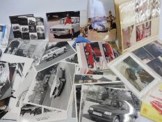 A box of road car photographs, an album of Austin Healey images, press packs etc.