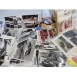 A box of road car photographs, an album of Austin Healey images, press packs etc.