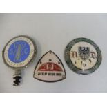 Three Continental car badges including Antwerp Motor Union.