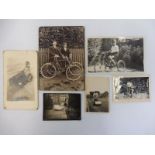 Six small scale photographs of bicycles, tricycles and pedal cars etc.