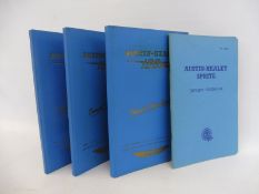 Three Austin Healey 100/6 Owners Handbooks plus an Austin Healey Sprite handbook.