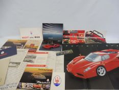 A small selection of Maserati brochures including one featuring the Mexico, plus others, Ferrari