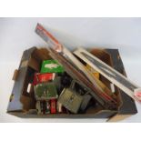 A box of mixed spares to include n.o.s. spark plugs, wiper blades, ignition coils etc.
