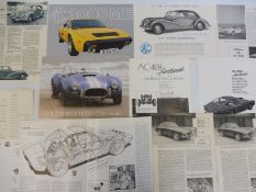 A selection of approximately 14 A.C. car brochures and leaflets featuring models including the