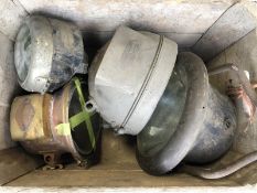 A box of assorted Veteran/Edwardian lamps including Phares Besnard.