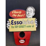 An Essolube die-cut cardboard advertisement for placing over the top of an oil bottle, a rare