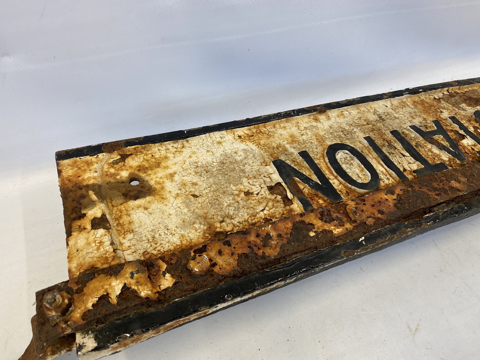 A 'Police Station' cast iron double sided directional road sign with partial bracket, 49 1/2 x 8" - Image 3 of 4