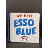 A 'We Sell Esso Blue' double sided enamel sign with hanging flange, in excellent condition, 18 x
