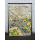 A highly pictorial Esso branded advertising teaching aid, German, 34 1/2 x 47 3/4".