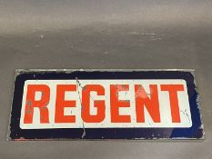 A Regent glass petrol pump brand indicator, 12 1/2 x 5".