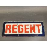 A Regent glass petrol pump brand indicator, 12 1/2 x 5".