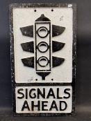 A 'Signals Ahead' cast aluminium road sign by Branco Signs Ltd, 12 x 21".