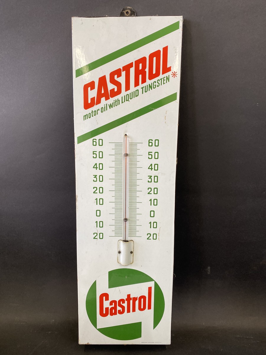 A French Castrol enamel thermometer in good condition, 9 x 30".