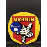 A Michelin Roadster pictorial hardboard advertising motorcycle, cycle or car garage sign, 24 1/2"