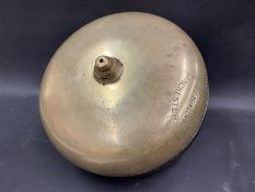 A large brass fire engine bell, stamped John Morris & Sons Ltd. Manchester.