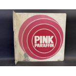 A Pink Paraffin double sided aluminium advertising sign with hanging flange, 16 x 16".