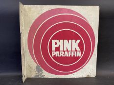 A Pink Paraffin double sided aluminium advertising sign with hanging flange, 16 x 16".