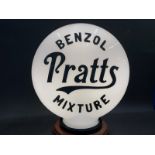 A rare and early Pratts Benzol Mixture pill shaped glass petrol pump globe, chips to neck under