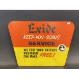 An Exide hardwood advertising sign, pediment from a car battery display unit, 17 1/2 x 11 3/4".