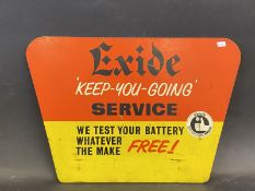 An Exide hardwood advertising sign, pediment from a car battery display unit, 17 1/2 x 11 3/4".