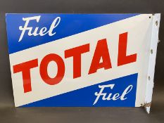 A Total Fuel double sided enamel sign with hanging flange, dated July 1969, 21 1/2 x 15".