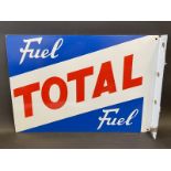 A Total Fuel double sided enamel sign with hanging flange, dated July 1969, 21 1/2 x 15".