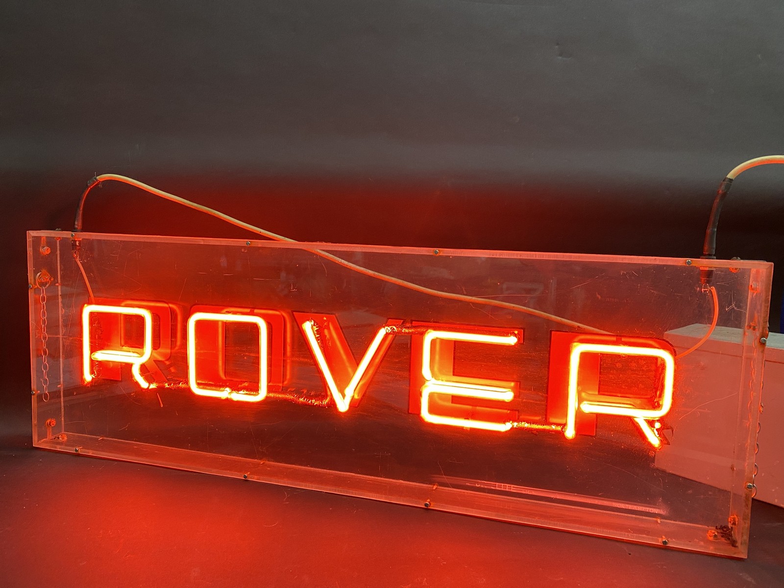 A Rover Brillite neon sign in good condtion, working at time of cataloguing, 35 x 11 3/4".