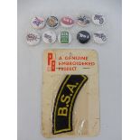 An early original BSA sew on patch plus ten small modern badges.