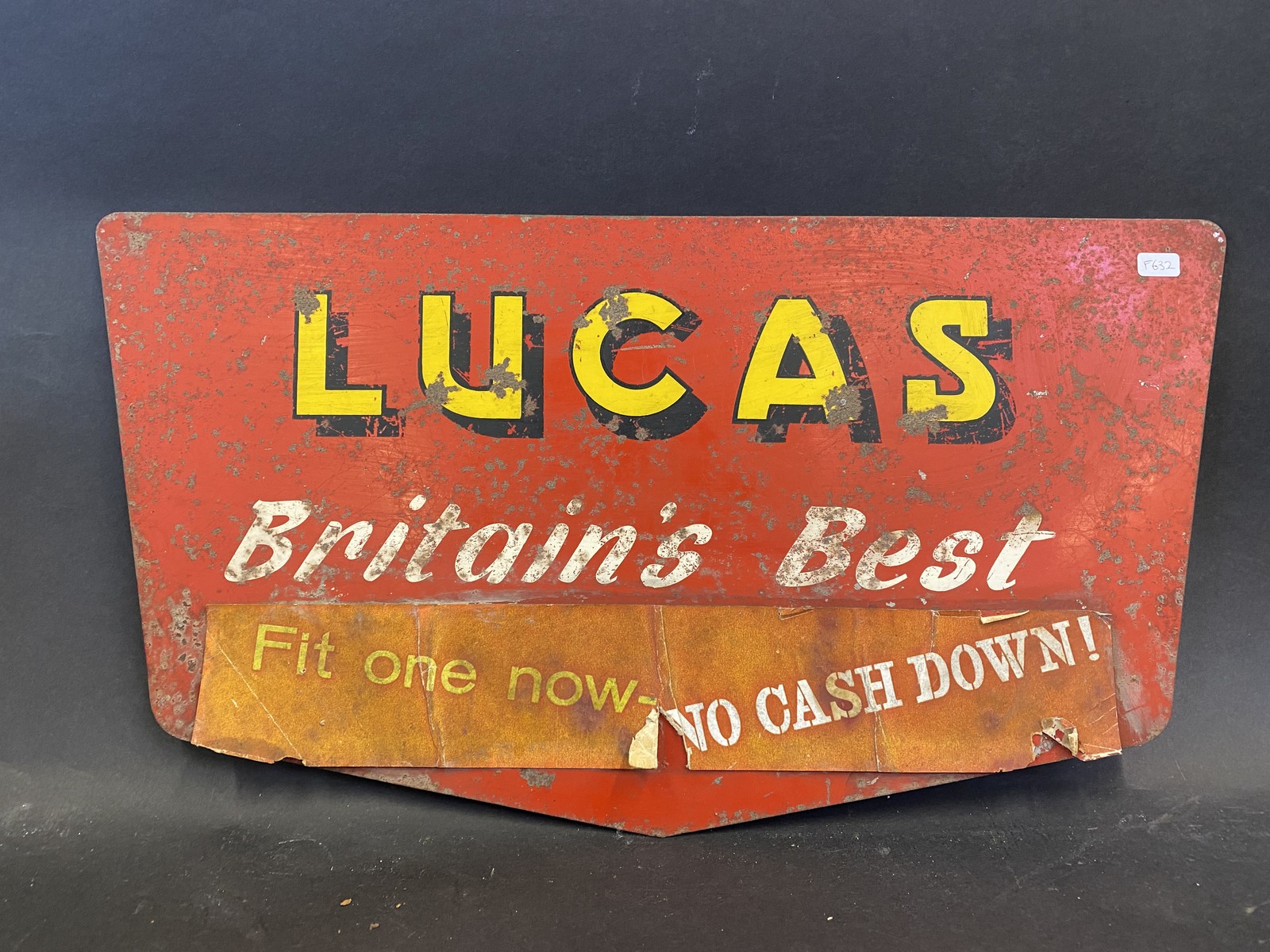 A Lucas 'Britains Best' tin advertising pediment sign, 19 x 10".