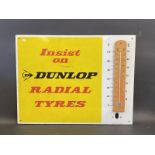 A Dunlop Radial Tyres enamel advertising thermometer by Burnham, lacking original tube, 26 1/2 x